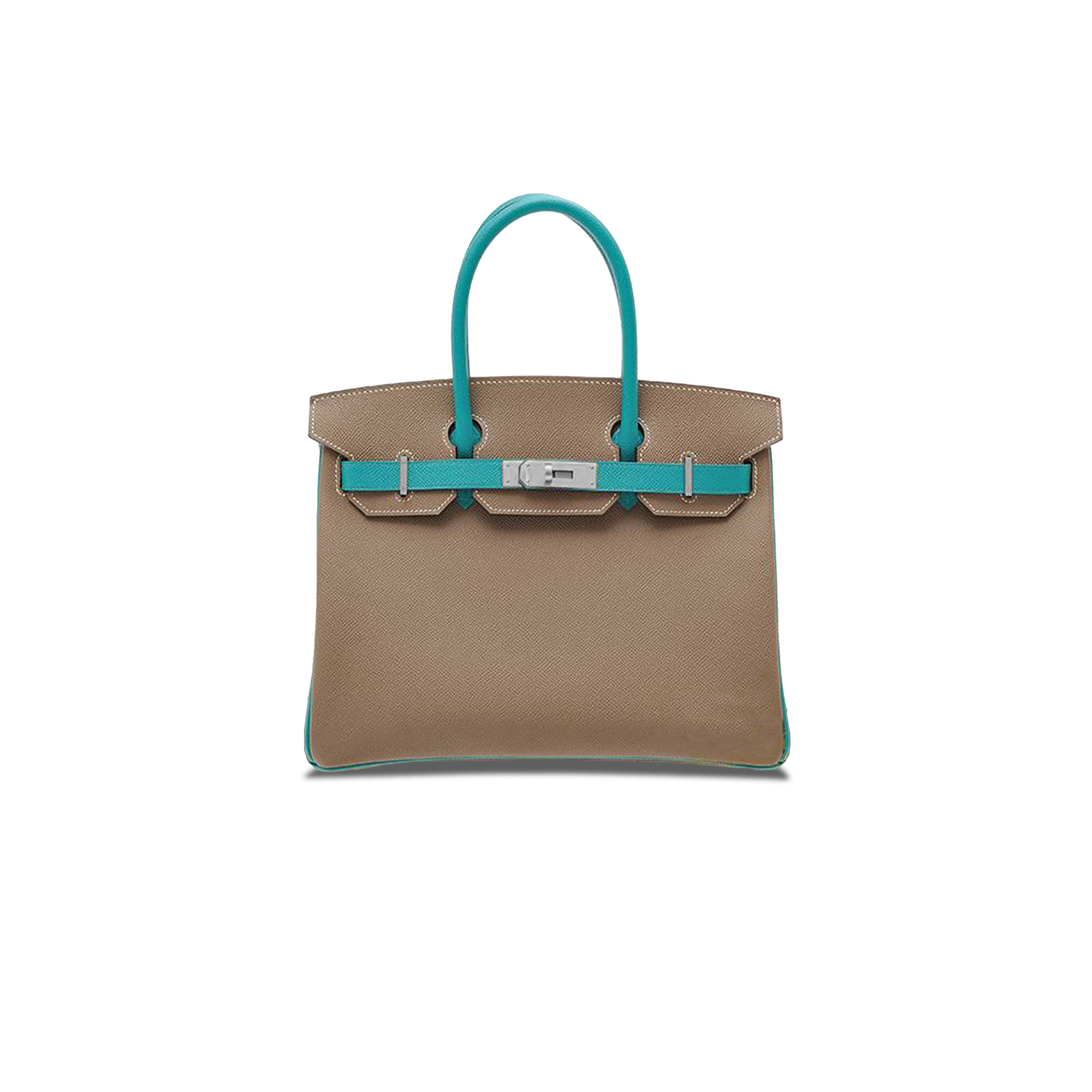 H**mes birkin 30 epsom elephant grey and peacock blue silver buckle bag h028369ck63 (30*23*15cm)